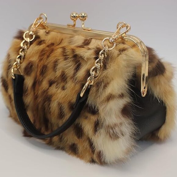 Neiman Marcus Elegant Light Coffee Leopard Print Handbag - Picture 3 of 7